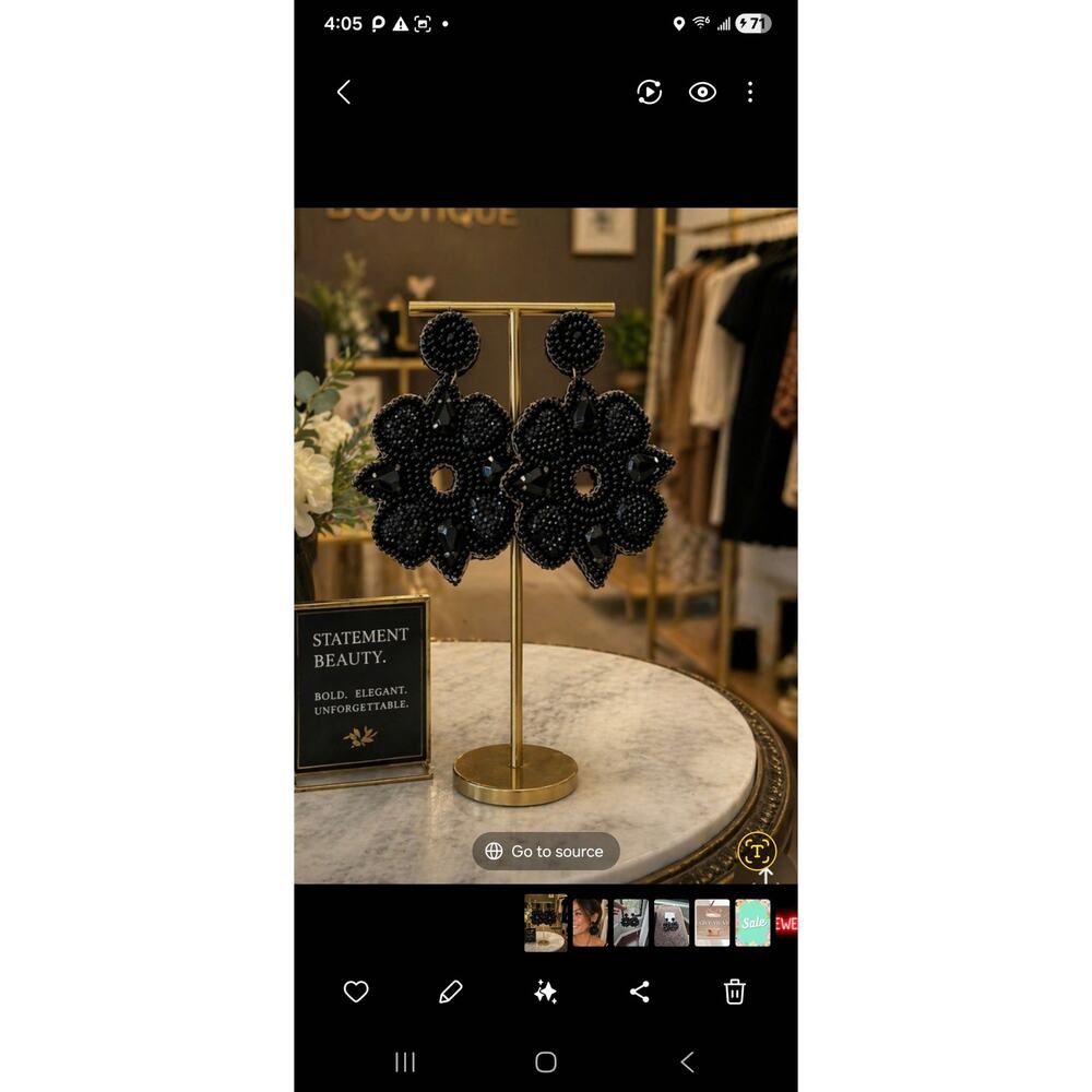 Black Beaded Flower Shaped Earrings New